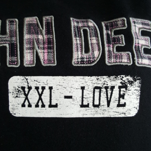 JOHN DEERE XXL-LOVE Black w/Pink Plaid Hoodie Sweatshirt (S) - Picture 4 of 12